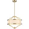Lustra suspendata din metal auriu satinat si tesatura crem Stesso S