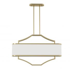 Lustra din metal auriu satinat si tesatura alb crem Gerdo Oval