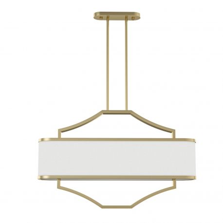 Candelabre, Lustre - Lustra din metal auriu satinat si tesatura alb crem Gerdo Oval