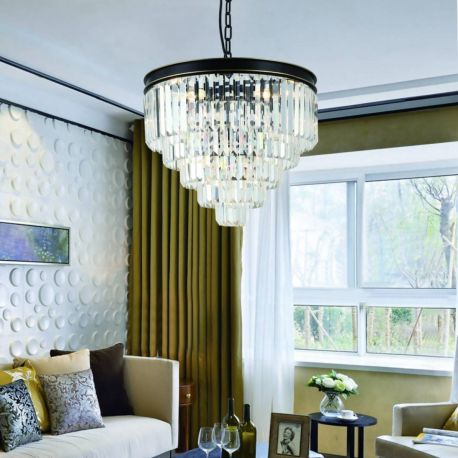 Pendule, Lustre suspendate - Lustra metal negru cu auriu si cristale sticla Artico