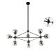 Pendule, Lustre suspendate - Lustra neagra cu 10 surse de lumina, globuri de sticla fumurii Bao