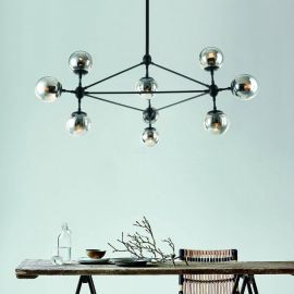 Pendule, Lustre suspendate - Lustra neagra cu 10 surse de lumina, globuri de sticla fumurii Bao