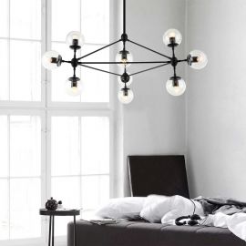 Pendule, Lustre suspendate - Lustra neagra cu 10 surse de lumina, globuri de sticla transparenta Bao