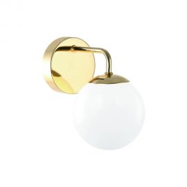 Iluminat pentru baie - Aplica de perete baie, metal auriu cu glob de sticla alba Bao IP44