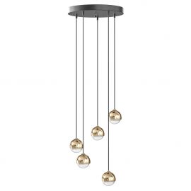 Pendule, Lustre suspendate - Lustra cu 5 pendule LED din metal auriu cu sticla Bolicina