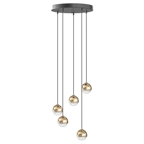 Pendule, Lustre suspendate - Lustra cu 5 pendule LED din metal auriu cu sticla Bolicina