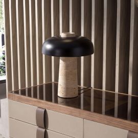 Veioze - Lampa de masa neagra si marmura portelanata LED