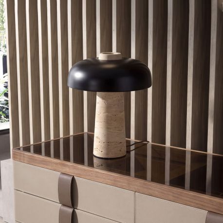 Veioze - Lampa de masa neagra si marmura portelanata LED